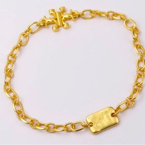 TORY BURCH 18K Gold Plated Brass Signature Bar Thick Chain Necklace, NWT - Picture 1 of 9